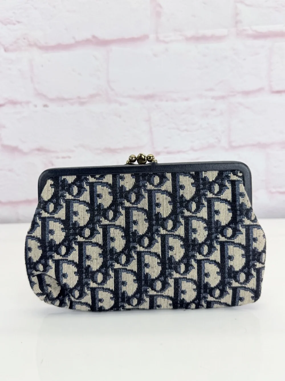 Christian Dior Trotteur Vintage Classic Navy Kisslock Vintage Clasp Wallet